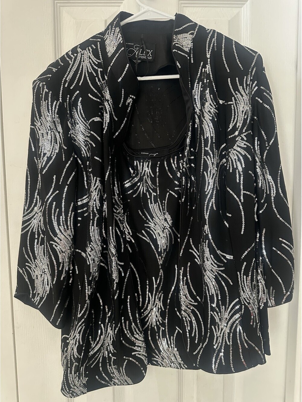 Alex Evenings Black Silver Sequin 2-Piece Twinset Evening Jacket Set 1X Formal